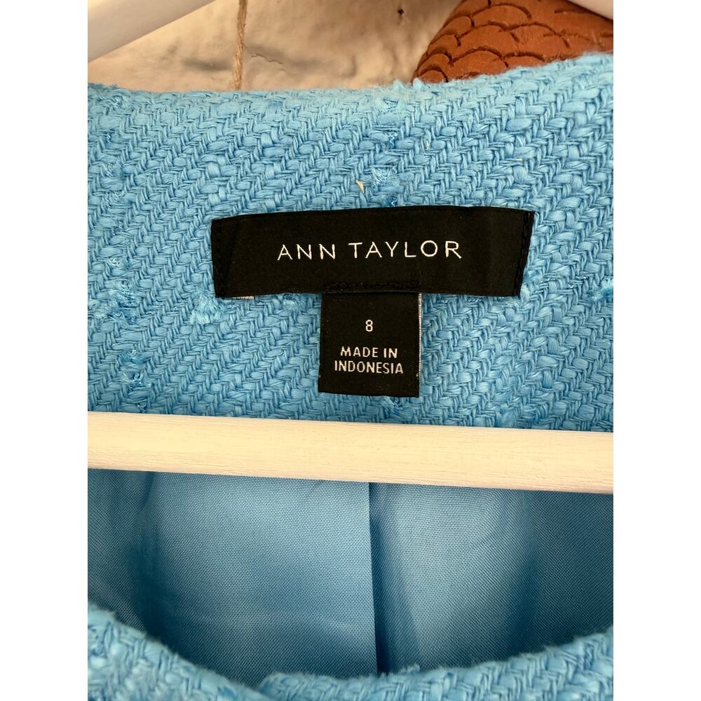 Ann Taylor Sky Blue Tweed Vest Skirt Set Gold Button Preppy Coastal 8 10 - Picture 5 of 12